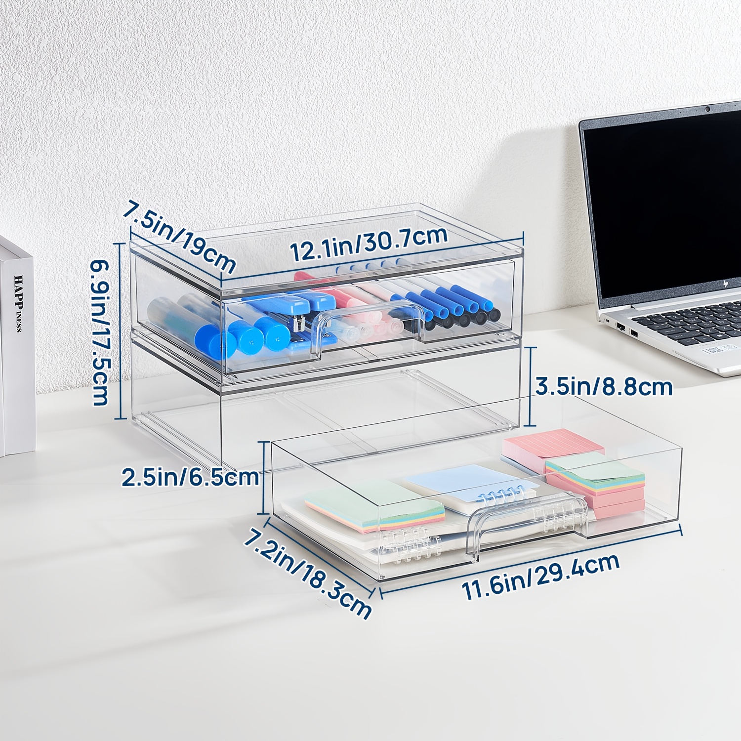 TEMU 2/5-pack Clear Stackable Plastic Storage Drawers, Small Acrylic Desk Drawer Organizer For Office Supplies, Desktop & Cabinet Home Organization