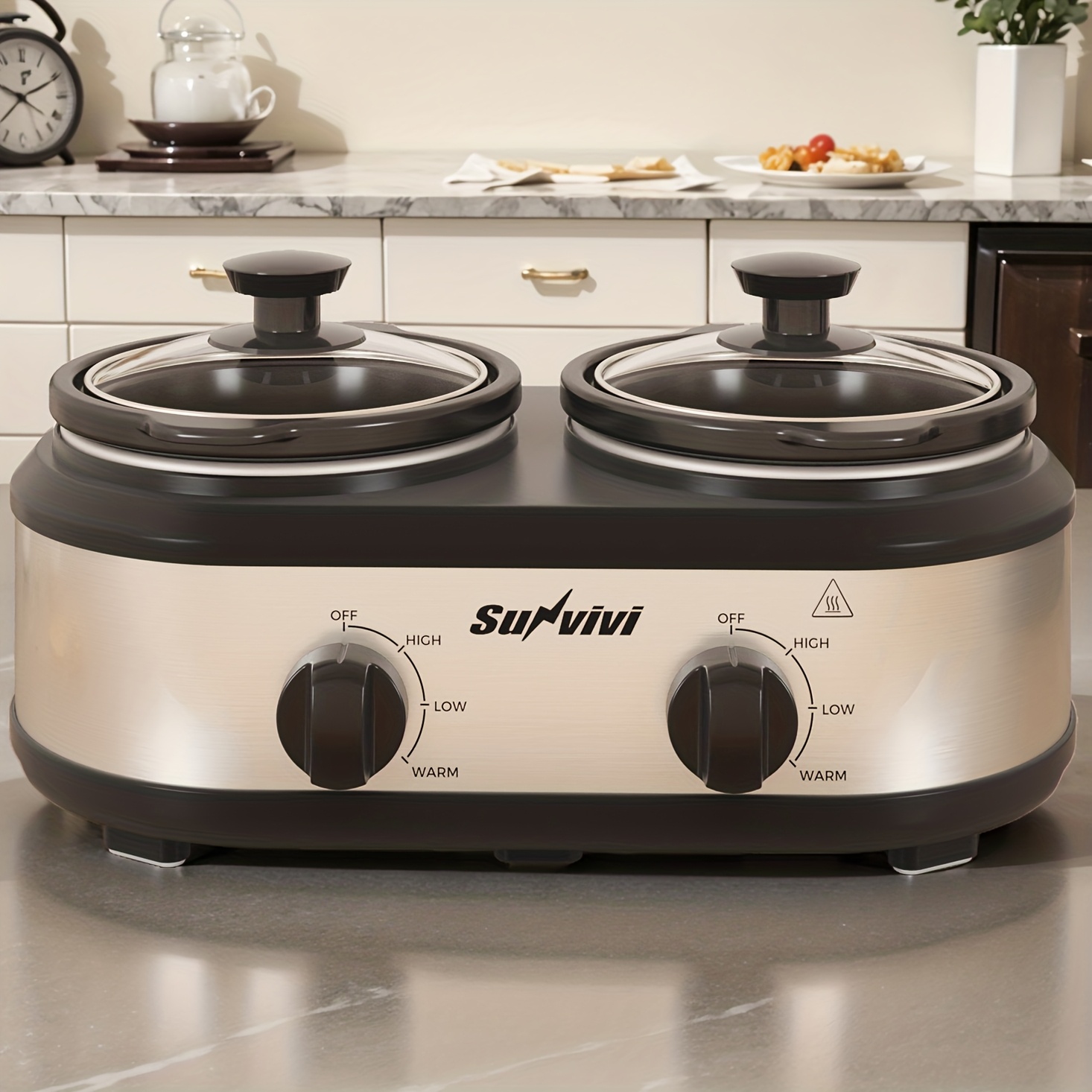 TEMU Royalcraft Slow Cooker With Adjustable Temperature & Dual Crock Pots - Heavy-duty Stainless Steel Slow Cooker Suitable For Buffet,, Catering -