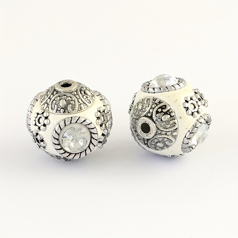 10pcs 6 colors handmade indonesia round beads with glass cabochons and metal color double alloy cores 14 15x15 16mm hole 2mm