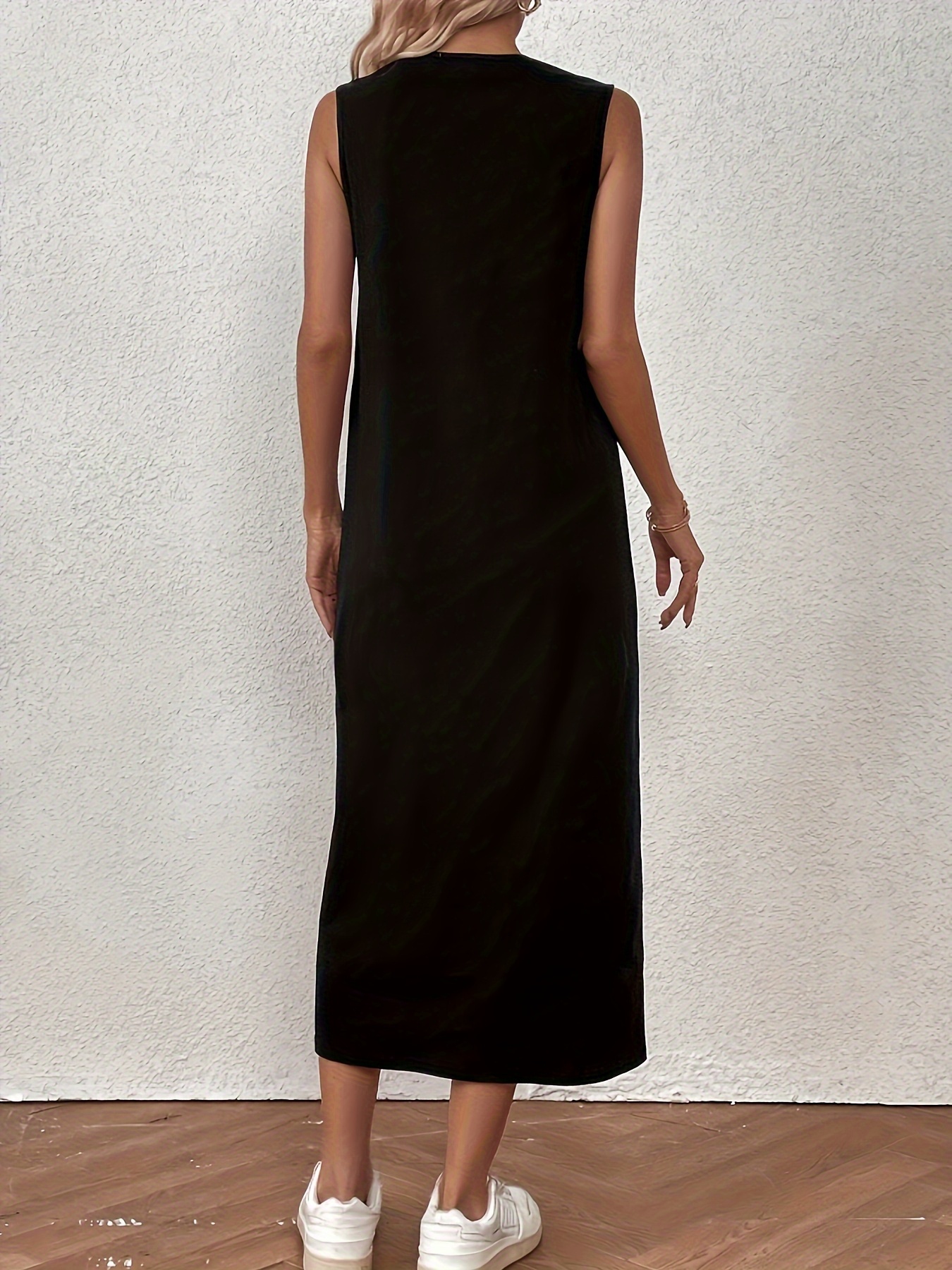 womens elegant sleeveless maxi dress solid color round neck - Temu Oman