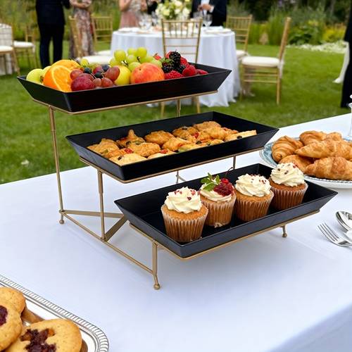 3 tier tray set pp plastic tiered serving platter with foldable sturdy support stability inch 3 tier tray for party entertainment food display fruits desserts can hold cakes fruits desserts pastries appetizers sandwiches snacks