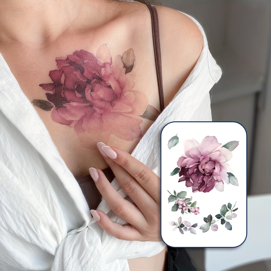 Image of Temporary Tattoo Stickers, Fake Tattoos, Rose Flowers, Waterproof And Long-lasting, Realistic Body Art For Women And Men, Easy To Apply And, Csd005