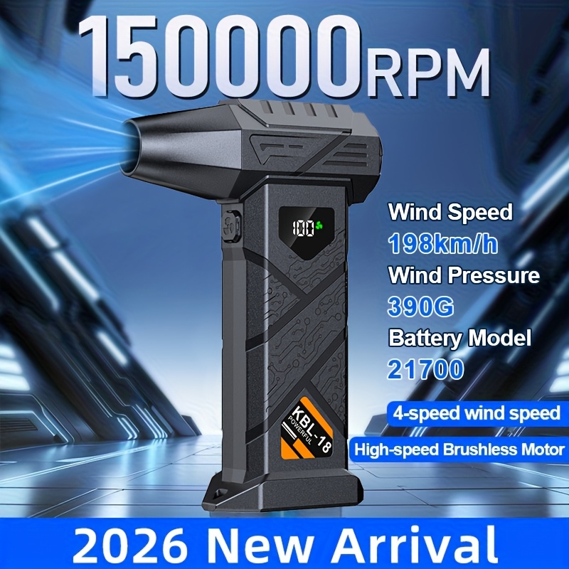 150000 U/min leistungsstarker Turboventilator, bürstenloser Motor Turbo-Strahlventilator, kabelloses Hochleistungs-Luftgebläse mit 5-Stufen-Einstellung, LED-Display  Licht, persönlicher Kühlventilator, tragbarer Hand-Turbokühler, für Sommerkühlung  Winter-Schneeräumung, Camping-Feueranzünder, für