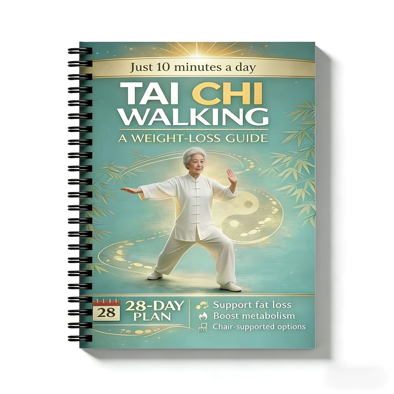 a guide for seniors on walking plans and a 28 day log for low   tai   exercises featuring a spiral bound record book for balance training and fitness tracking