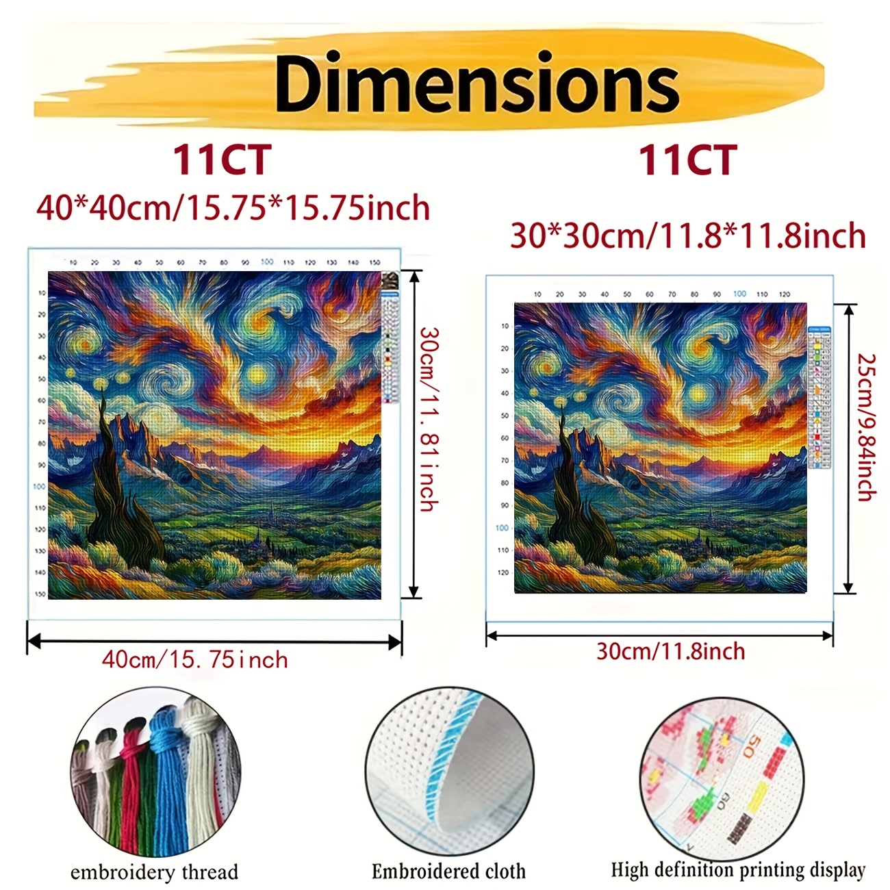 Printed Cross-Stitch Kit, Mountain Starry Sky At Sunset Pattern