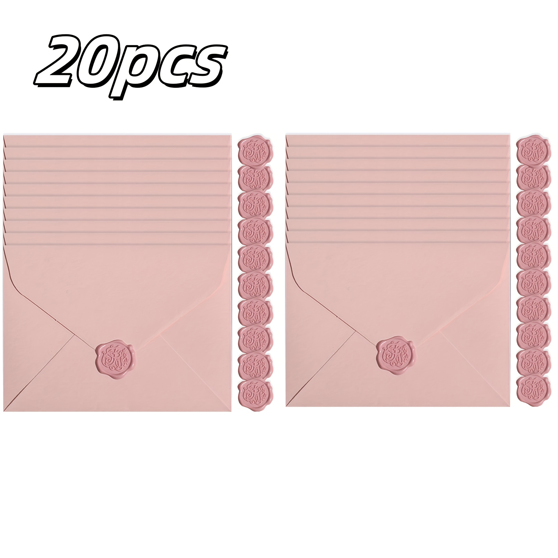 E-shop 20 dicke Kirschblüten-Pink Retro-Umschläge mit 20 dekorativen Farbstempeln - Hochwertige, matte Textur, geeignet für Hochzeits-Einladungen,