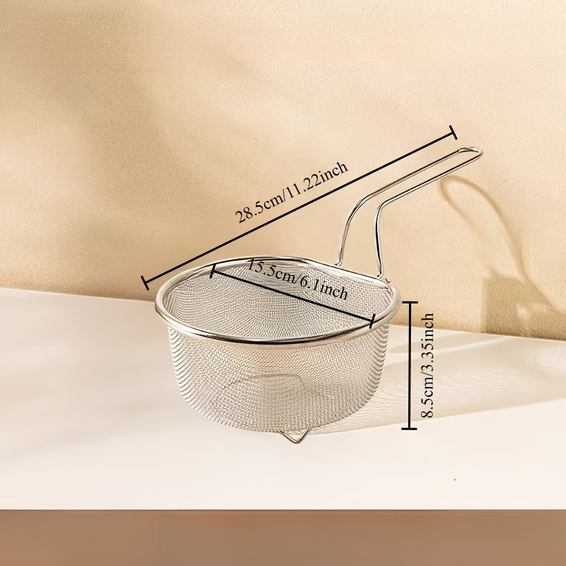 TEMU Stainless Steel Frying Mesh Basket Strainer For Kitchen Use - Ideal For Draining, Skimming, Cooking Noodles, Frying, Hot Pot, Blanching Noodles,