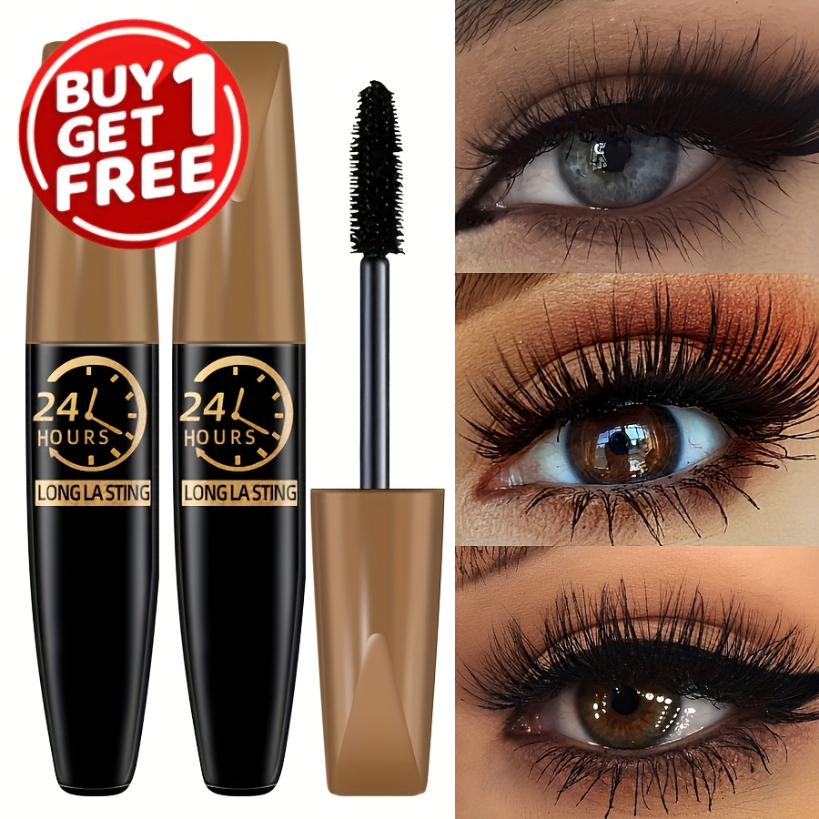 TEMU 2pcs 24hrs L Lasting Waterproof 8d Fiber Mascara- Black, Thick, Eyelash Extension Makeup All Day Wear