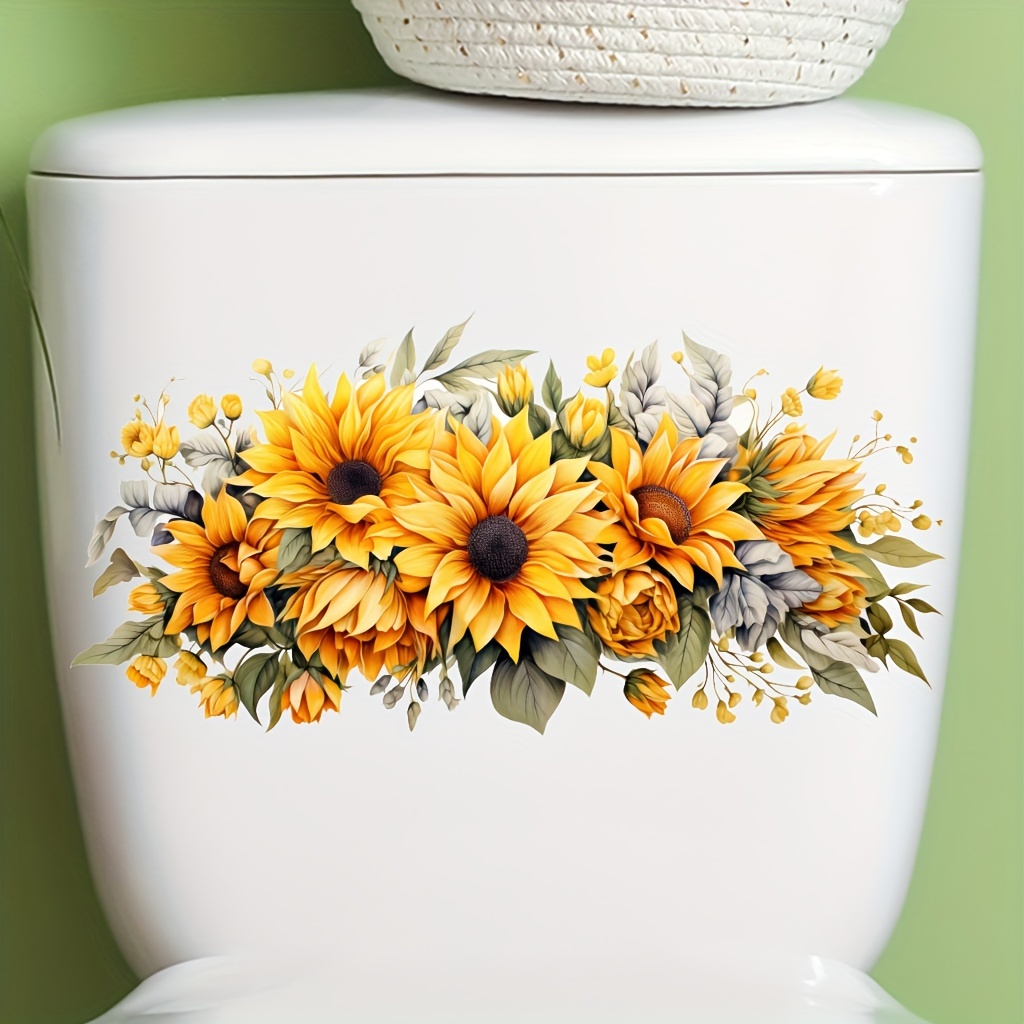 1pc Exquisite Sunflower Decorative Wall Sticker, Removable Pvc Material, Waterproof And Oil-proof, Suitable For Toilet, Bathroom, Glass, Etc. 11.81in*5.9in