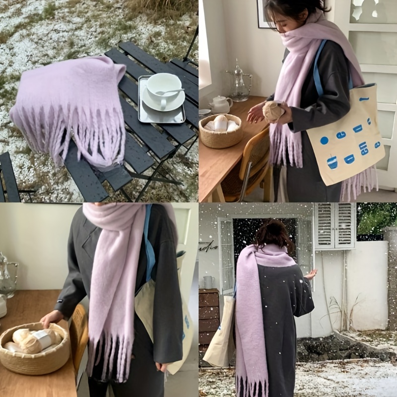 

Pumplux Elegant Light Purple Women's Scarf - Cozy, Windproof Tassel Shawl | Soft Polyester Knit, Fashion Accessory For Autumn & Winter | Ideal For Casual , Chic Shawl Vintage Warm