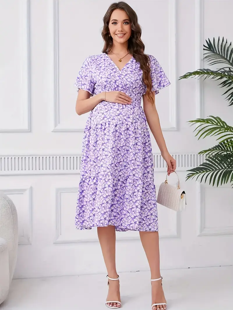 v neck floral maternity dress casual fitted short sleeve - Temu Australia v neck floral maternity dress casual fitted short sleeve - Temu Australia