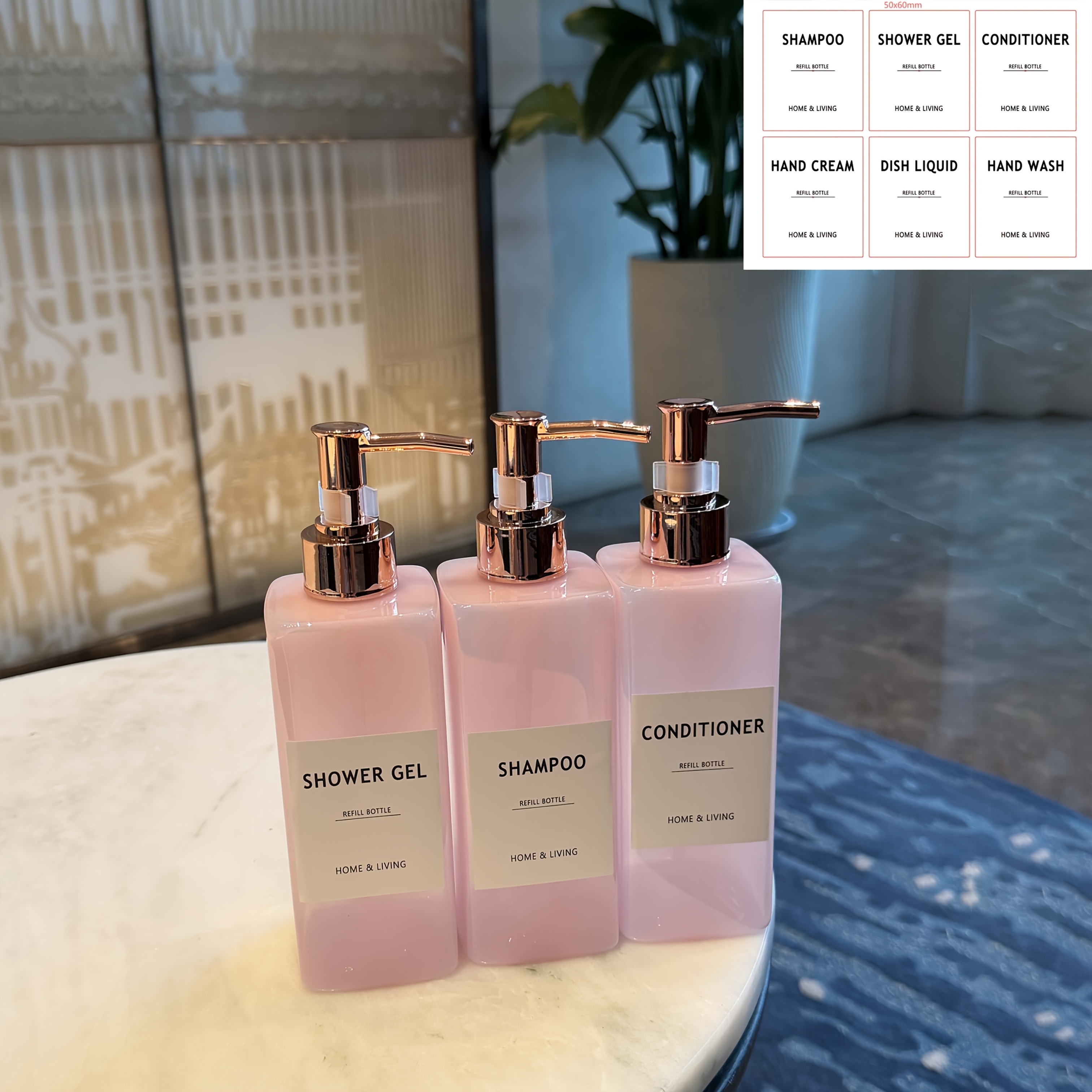 TEMU Square Bottle, 400ml, 3-pack---semi-transparent Jade Pink, Reusable Replacement Bottles, Empty Bottles, Plastic Bottles, Shampoo Refill Empty