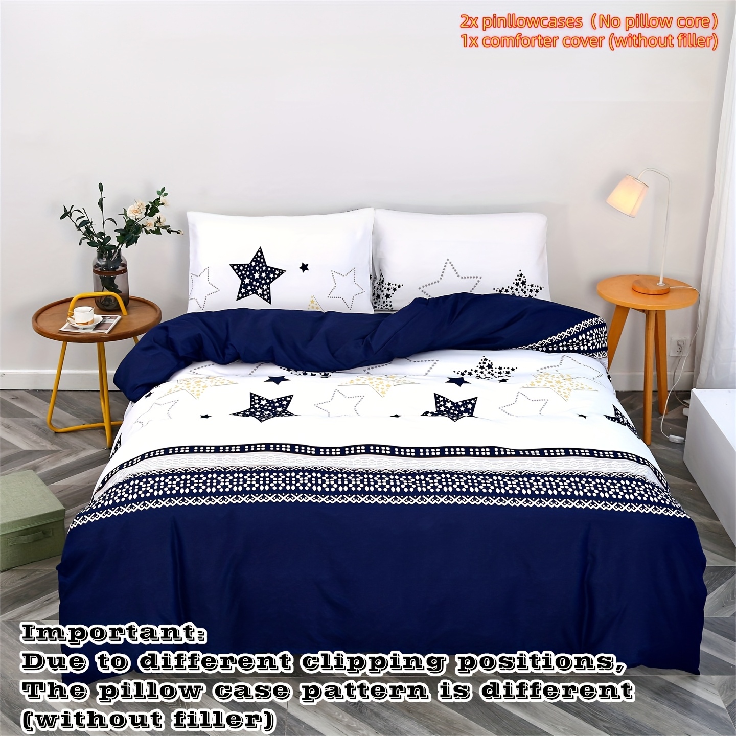 E-shop 3-teiliges Bettwäsche-Set mit geometrischem Sternmuster, hautfreundlich atmungsaktiv, geeignet für Schlafzimmer Gästezimmer. Enthält eine