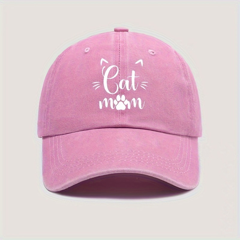 

Cat Mom Print Vintage Washed Cotton Baseball Cap - Lightweight, Adjustable Fit Dad Hat For Men & Women