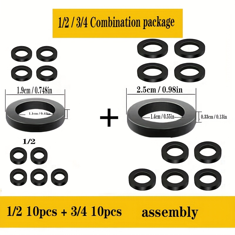 5pcs 1/2 ", 5pcs 3/4 ", 10pcs 3/4 ", 10pcs 1/2 "and 10pcs 3/4" Combination, Faucet Leak Washer, Purpose 1/2 "3/4" Hot And Cold Hose Connector Hose Washer, Rubber Drip Proof Rubber Pad
