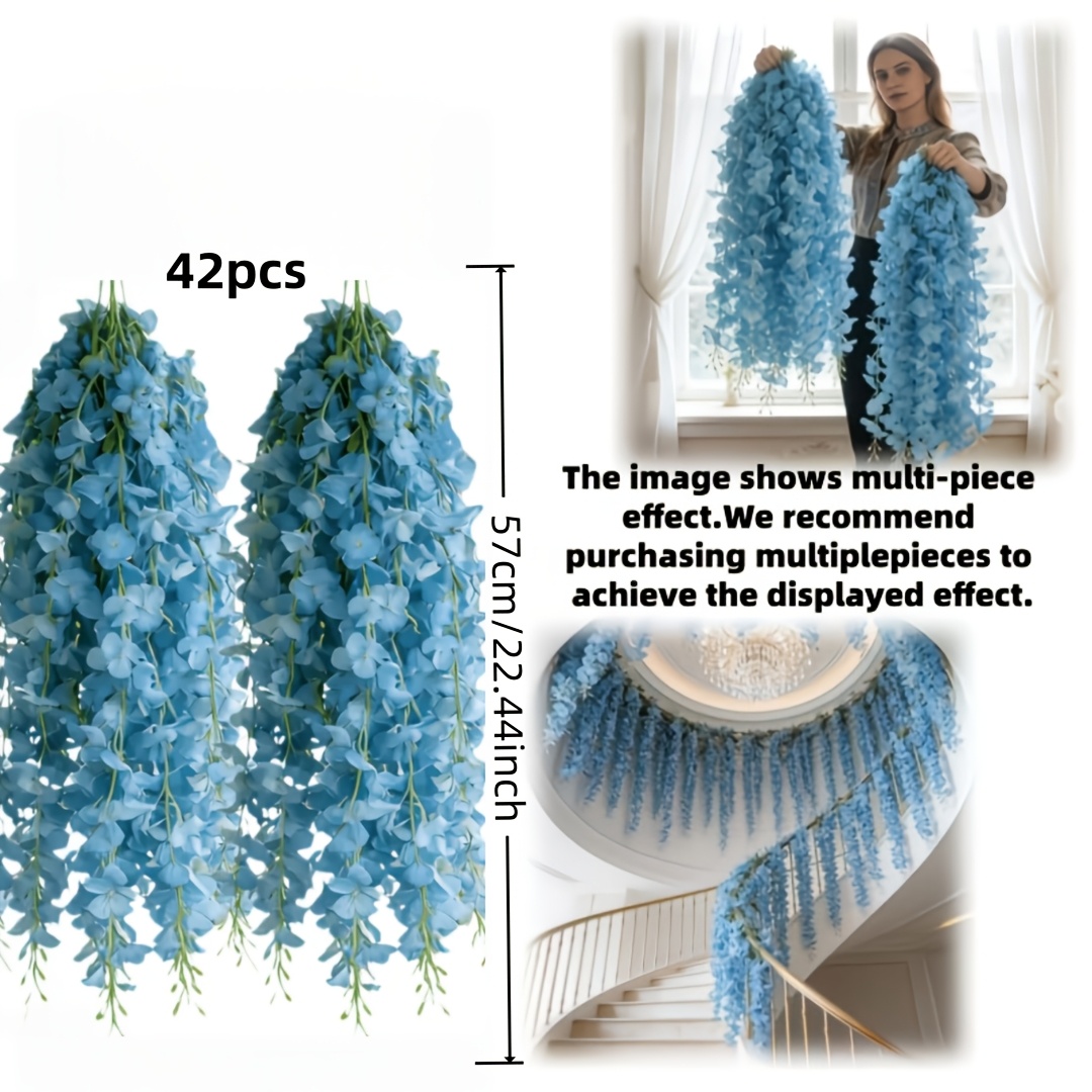 TEMU 42pcs Fleurs Artificielles. Fleurs de Bleue Simulées Haut de Gamme, Fils de Fleurs Suspendues de Bleue Dense, Fleurs Artificielles d'Extérieur,