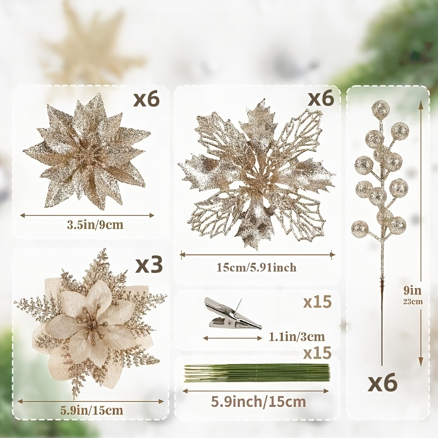 TEMU 51pcs - Kits de tiges de à paillettes et de fleurs artificielles de Noël et d'Halloween, adaptés aux fêtes de famille, à la décoration de