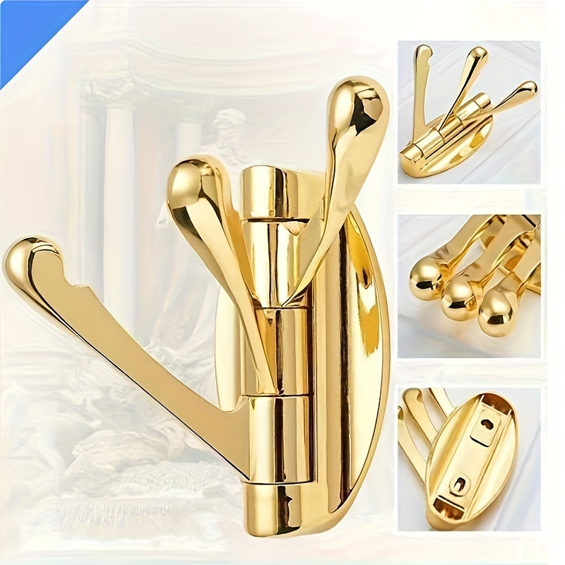 

Heavy-duty Golden Metal Wall-mounted Hanger - Foldable & Rotating, Bathroom, Kitchen, Garage Storage