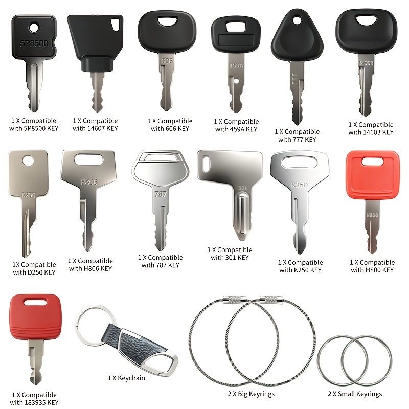 Image of 18pcs Universal Heavy Equipment Set, Multi-type Construction Machinery Start Keys With Keychains & Key Rings For Excavator, Loader, Forklift, Tractor