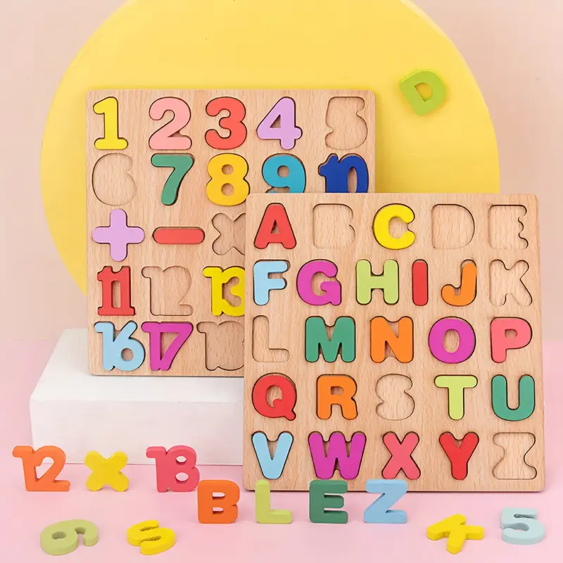baby education toddler puzzles 3 sets wooden abc alphabet number shape puzzles toddler learning toys for boys and girls details 0