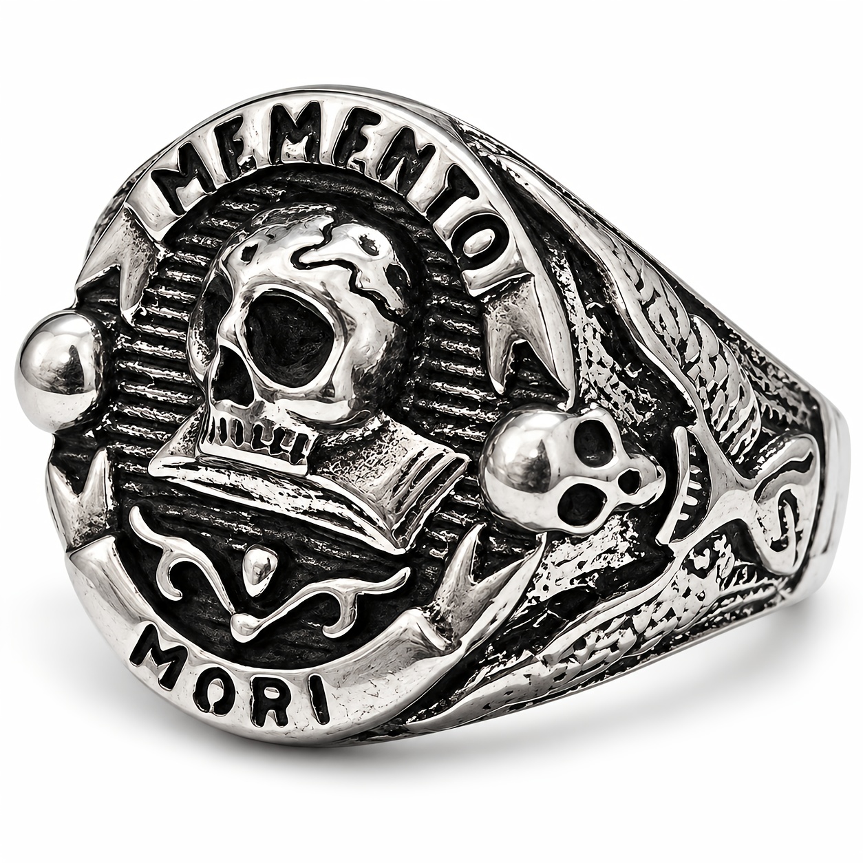 TEMU 1pc Vintage Gothic Alloy Skull Book Ring Men Punk Carved Biker Statement Jewelry Actual Product May Slightly From Images