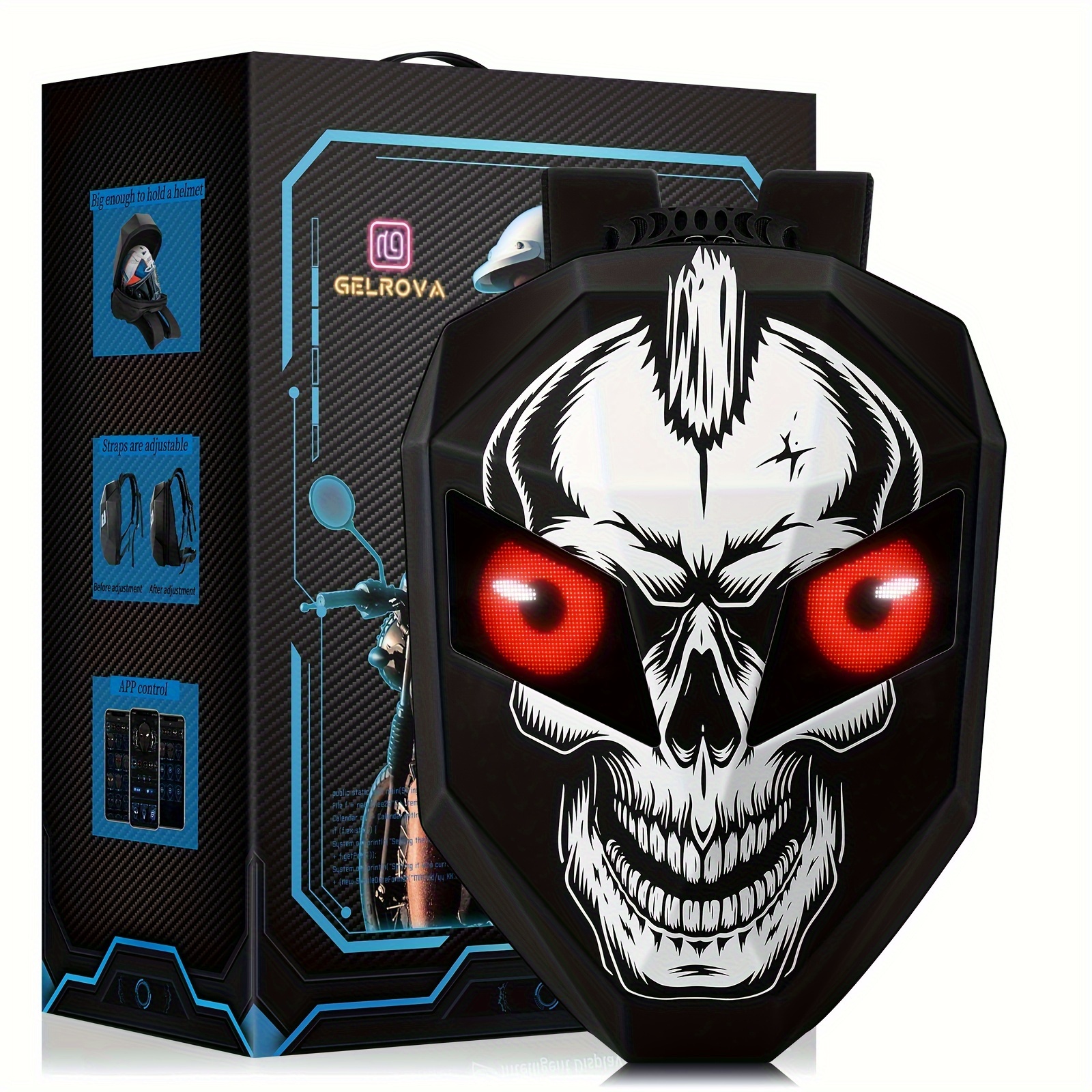 Mochila de Calavera LED para Hombres Bolsa para Motocicleta y Portátil  con Estuche Rígido, Recargable por USB de Nylon