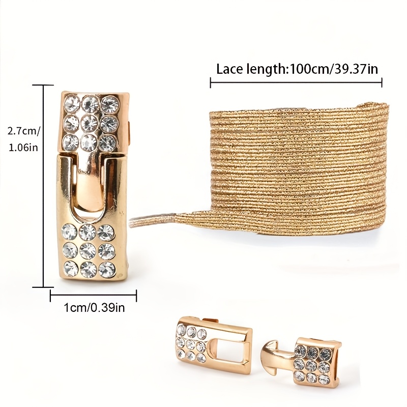 1 Pair of Rhinestone Buckle Shoelaces, No Need to Take Off Shoes, 2 Elastic Bands and 2 Shoe Lace Buckles, Colorful Fashion Gradient Rainbow Laces Suitable for Casual Shoes and Sports Shoes