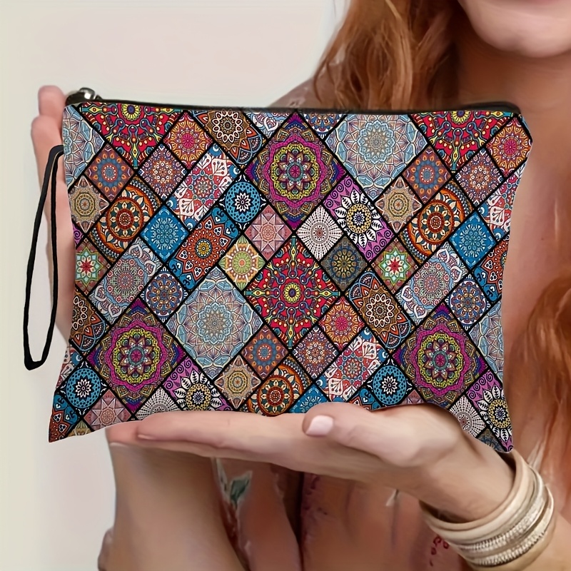 TEMU 1pc Bohemian Style Women's Polyester Makeup Bag, Perfect For , Convenient Zipper Bag, Ideal Gift For Girls, 6.7inch X 9.9inch