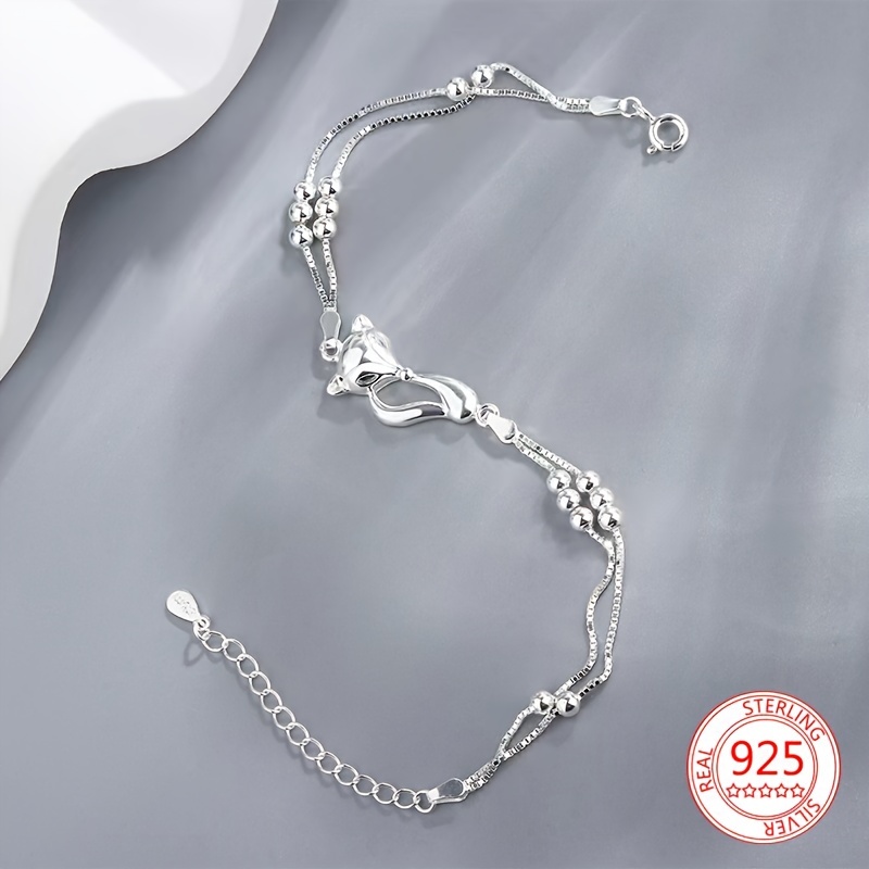 Fox Charm Bracelet for Women, 925 Sterling Silver Lightweight