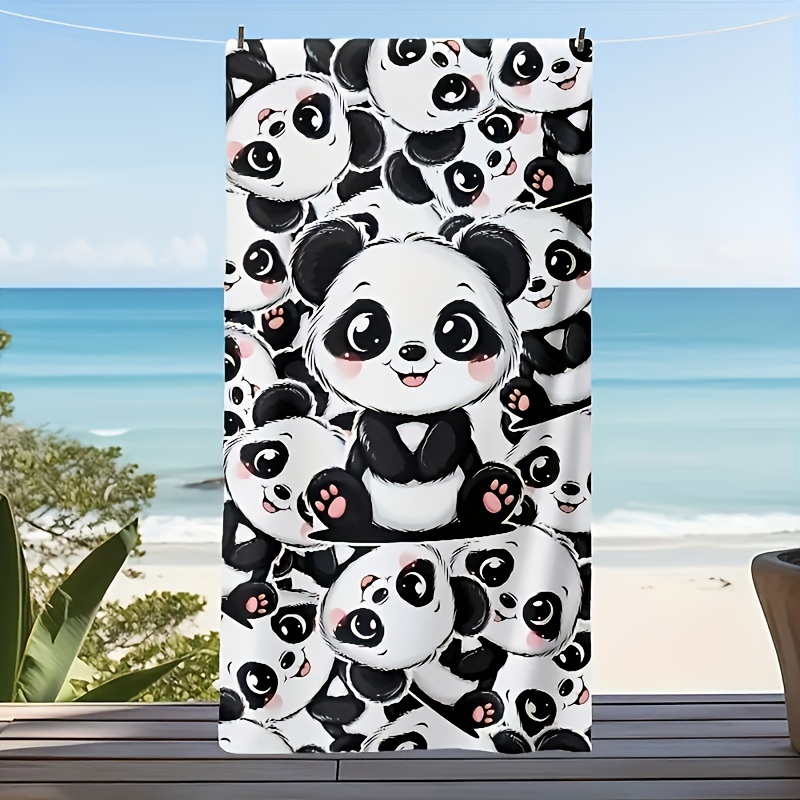 

1pc Cute Panda Print Beach Towel, Super Soft Microfiber Beach Towel, Swimming Pool Towel, Camping Towel, Picnic Towel