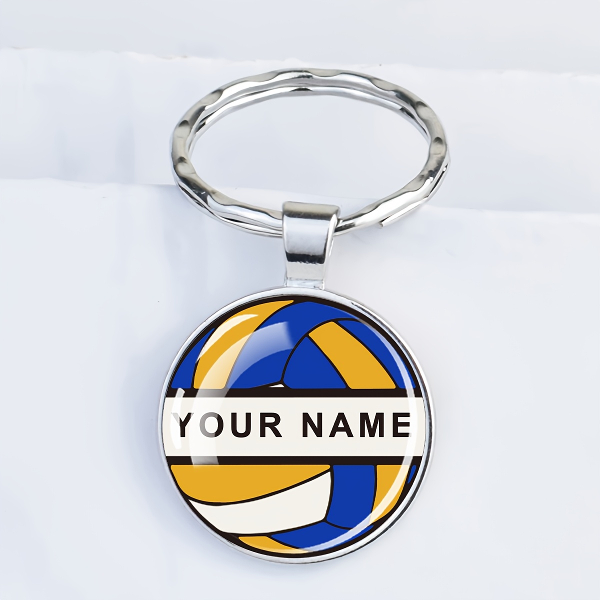 TEMU [customized] 1pc Custom Name Volleyball Keychain Personalized Customized Name Text Multicolor Volleyball Glass Dome Pendant Key Chain Sports