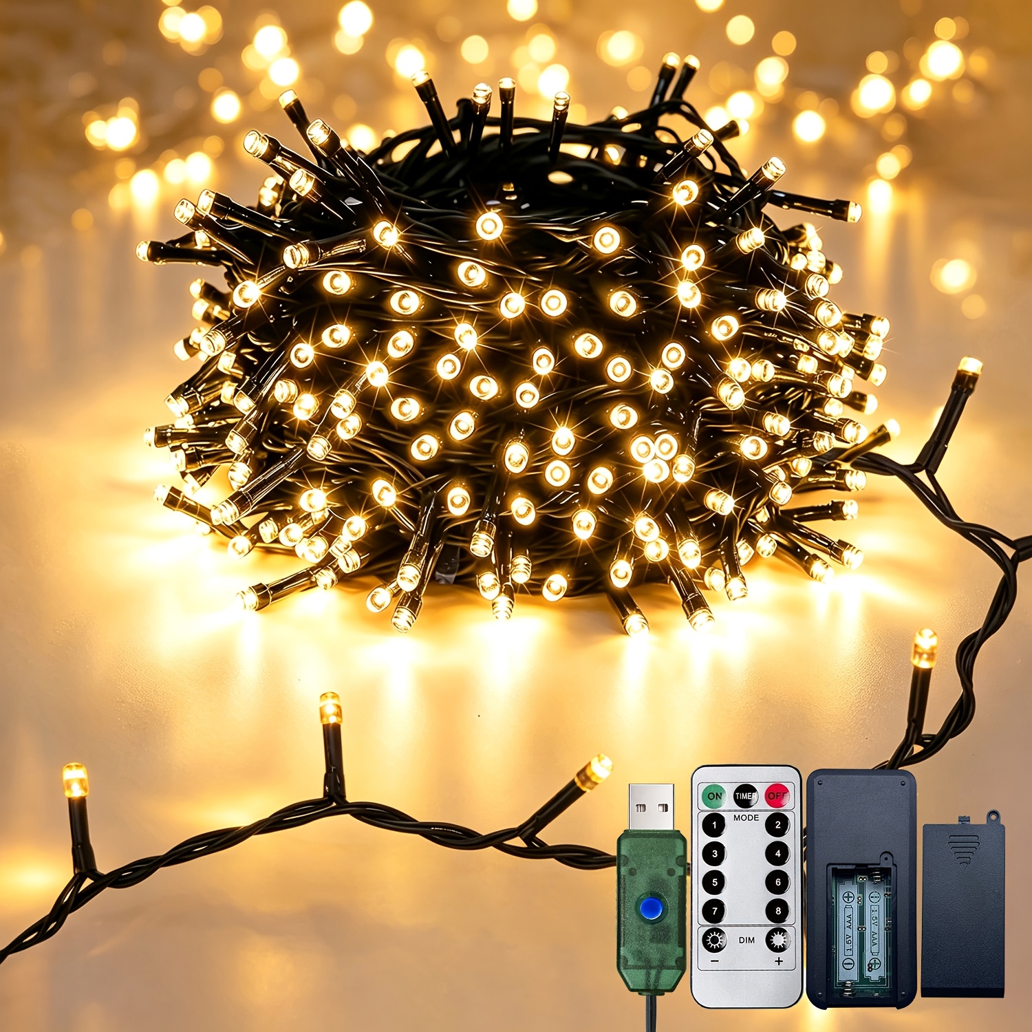 TEMU 1pc, Usb Powered String Lamp, Led String Lights, Multi Functional Remote Control With Dry Battery Power, Warm/white/color Light, 8 Of String,