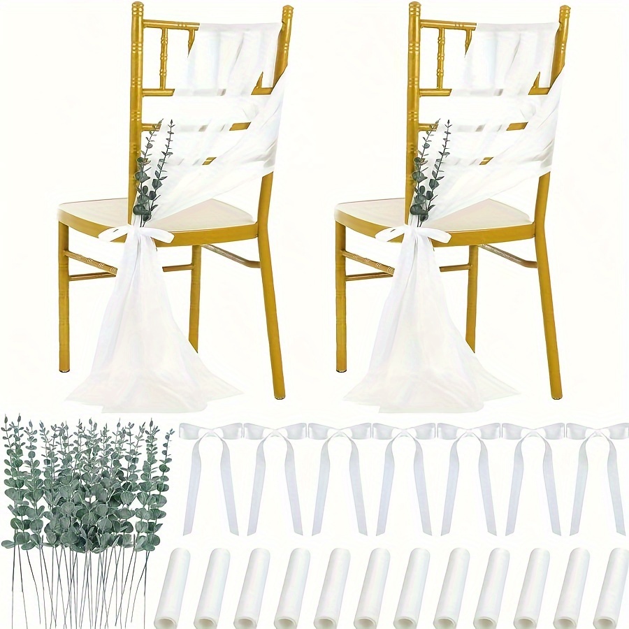 

Elegant 4-piece Wedding Chair Sash Set With Chiffon & Faux Eucalyptus - Perfect For Ceremonies, Receptions & Outdoor Events Wedding Decor Rustic Wedding Decorations