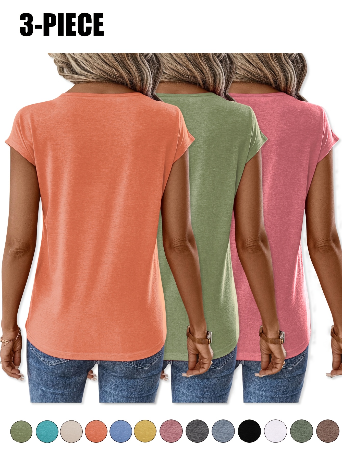 nouveau lot de   t-shirts dété décontractés  ,  , à manches couvrantes et col   1