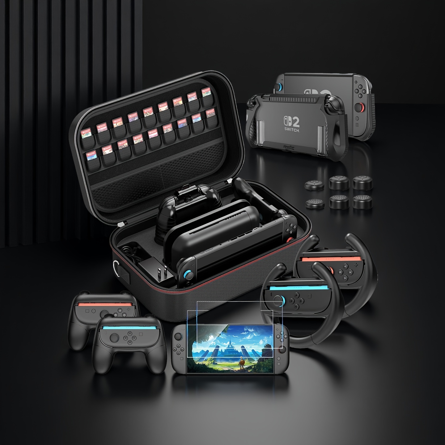 étui de protection deluxe & large pour switch 2, comprenant un sac de rangement haute   pour le lot daccessoires switch 2 avec station daccueil pour switch 2, couverture de protection, film pour switch 2, volants et housses de poignées joycon pour switch 2