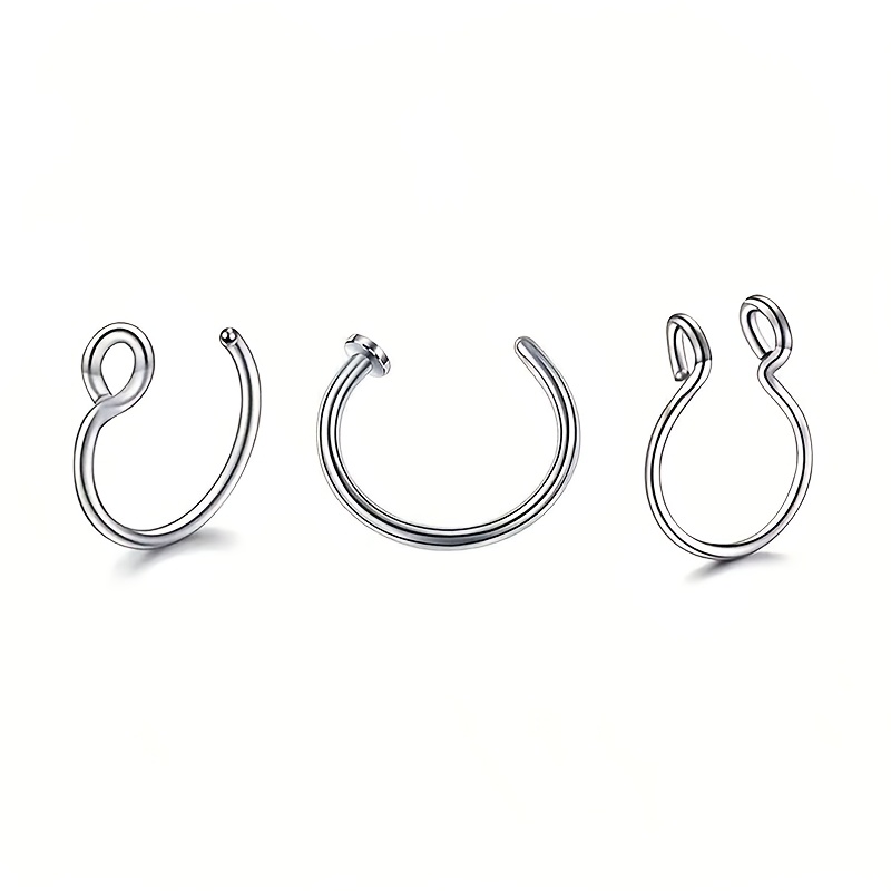 TEMU 3 pezzi Anelli Finti con Piercing per , Clip Nasale Punk Senza Piercing, Anelli per Setto Nasale con Perforazione in Acciaio Inossidabile,