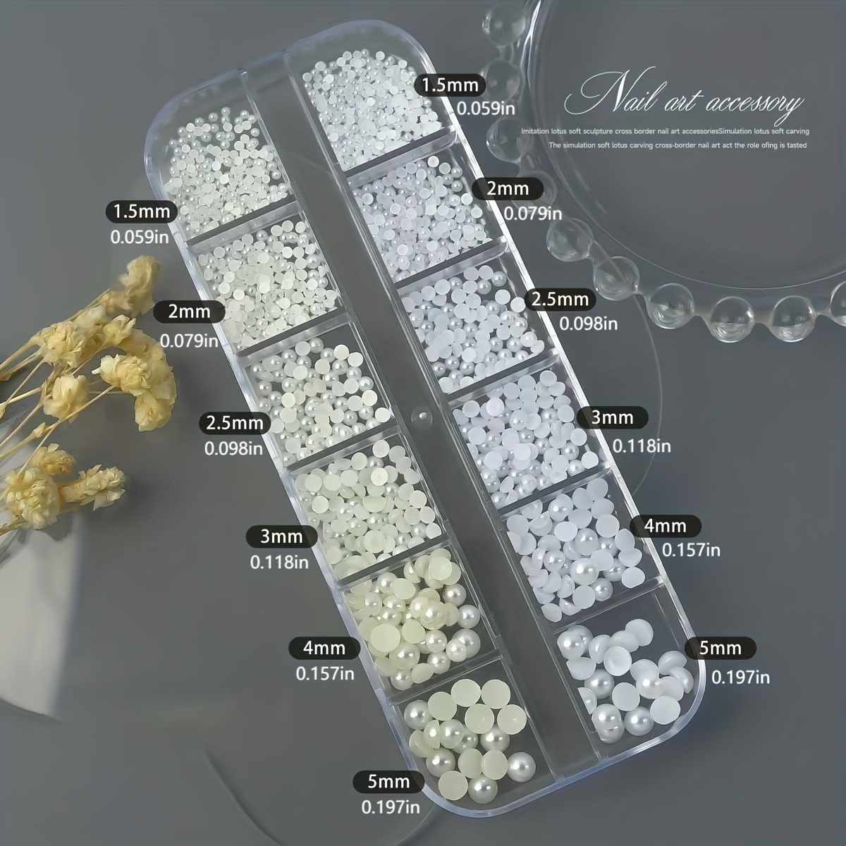 TEMU A Package Containing 12 Semi-circular Pearls In Sizes, In Off-white And Shades, Ideal For Projects At Home, Professional Nail Salons, Facial