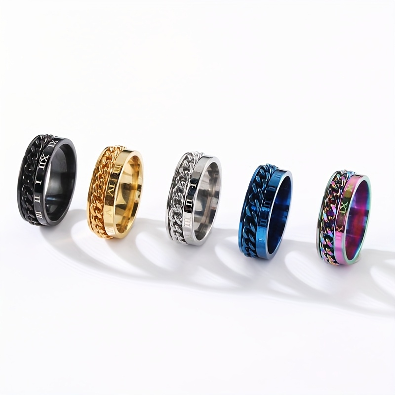 1pc personality style 201 stainless steel rotating chain ring with roman   engraving single ring for men fashionable gift jewelry Product details 2