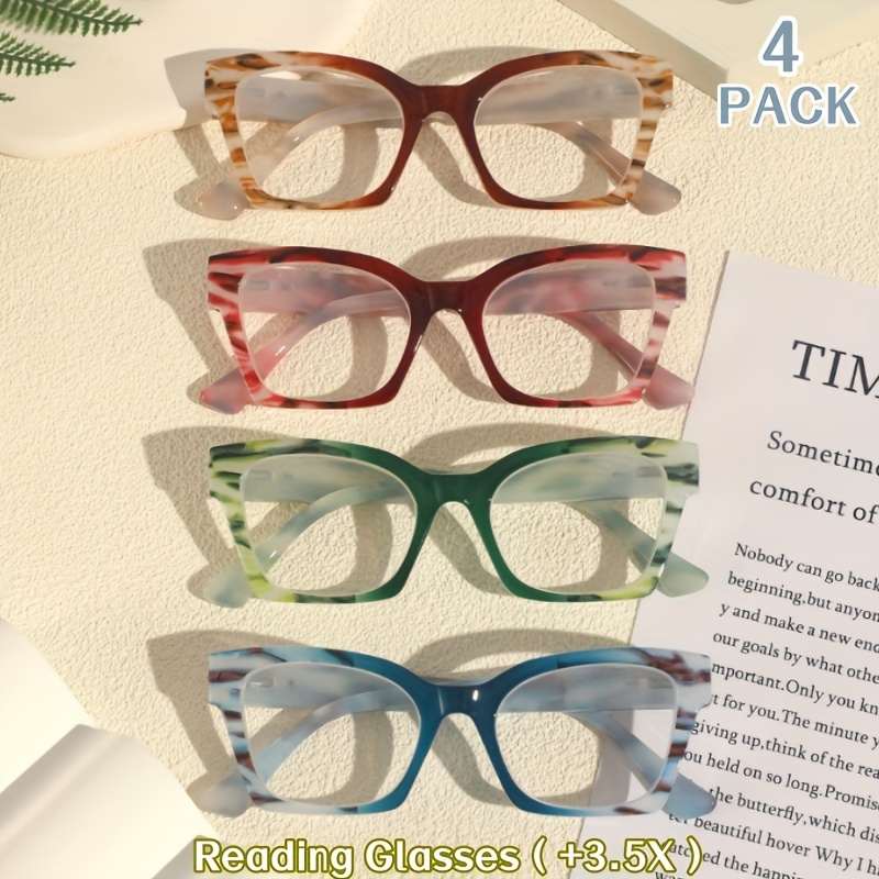 4-Pack Lightweight Square Frame Vintage Reading Glasses
