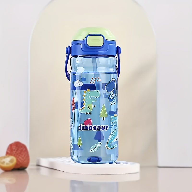 TEMU 1pc Cartoon Sports Water Bottles, Leakproof Plastic, 360° Cleaning , Silicone Nozzle, Soft Handle