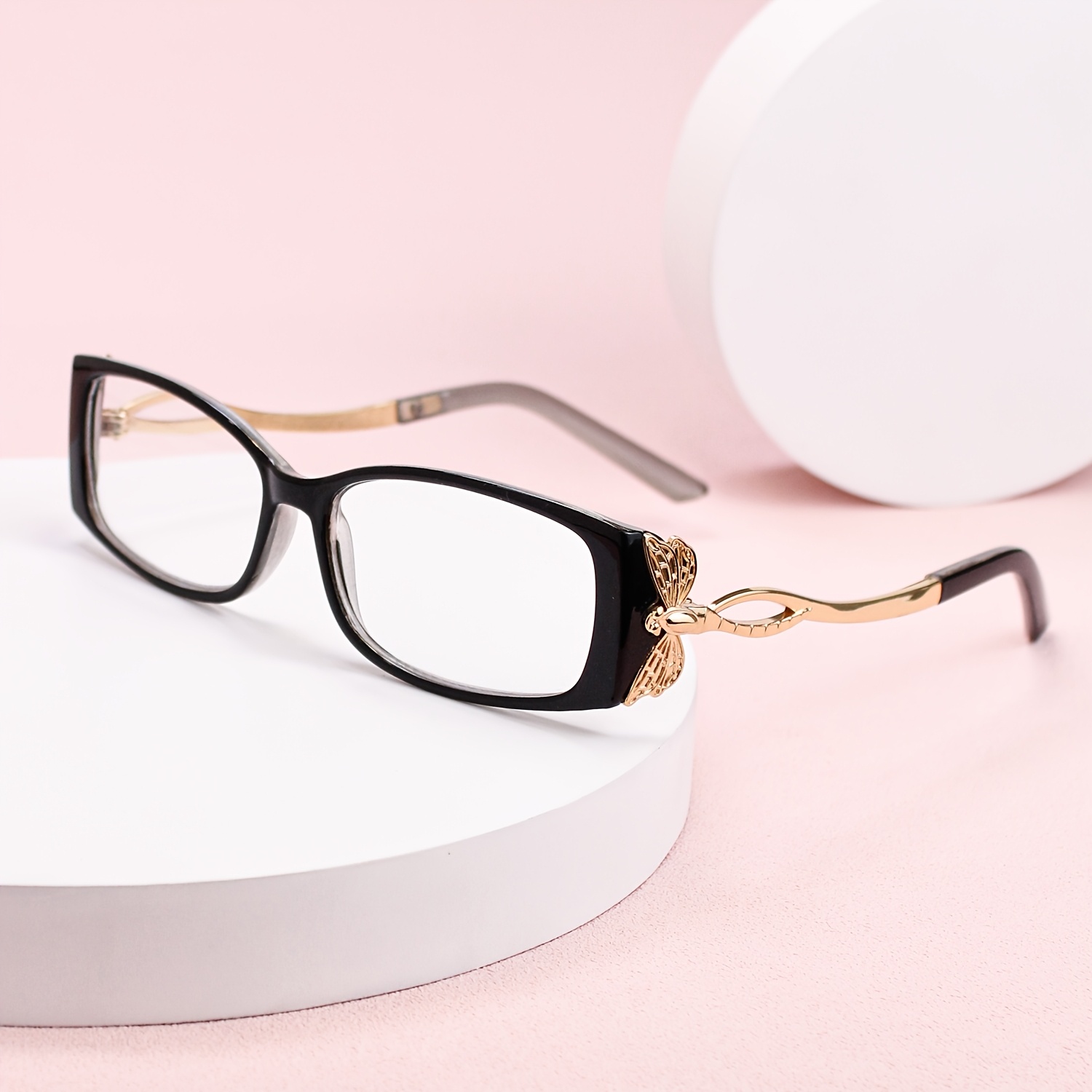 Small-Framed Rectangular Reading Glasses with Dragonfly Motifs
