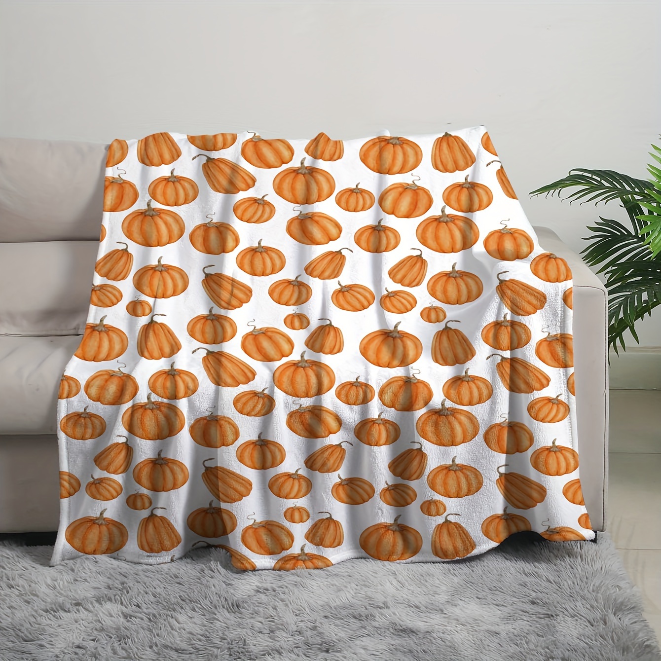 

Cozy Pumpkin Print Flannel Throw Blanket - Fall, Thanksgiving & Christmas Gifts | Soft, Warm & Reversible | Ideal For Couch, Bed, Office & Travel | Machine Washable