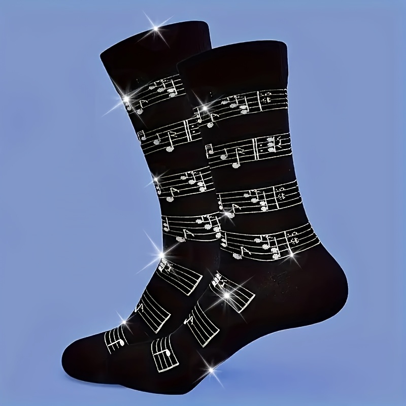 TEMU A Pair Of Socks With Musical Notes Threaded Through Them, Carrying Its Own Melody. Featuring A Staff Print, Are Unique And . The Stretchy Fabric