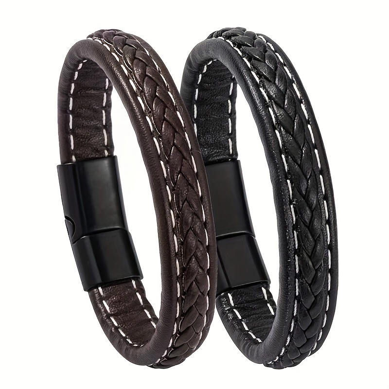 

Pu Leather Bracelet, Braided Magnet Buckle Bracelet For Men