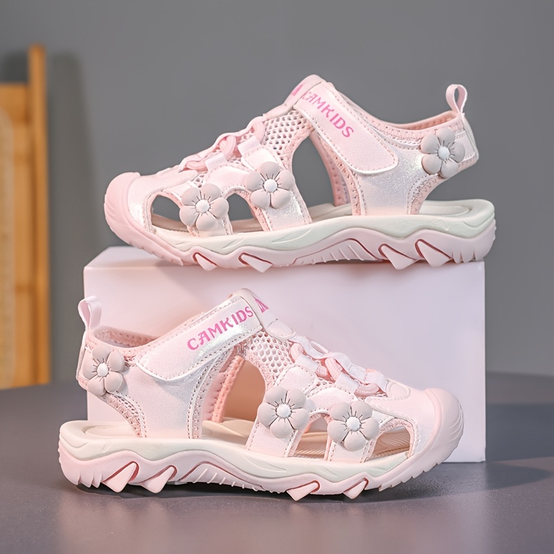 Girl's Fashion Sandals, Toe Protection, Floral Decoration, Soft Lining, , Suitable For Outdoor Sports, Walking, Travel, Camping, Seaside, Beach