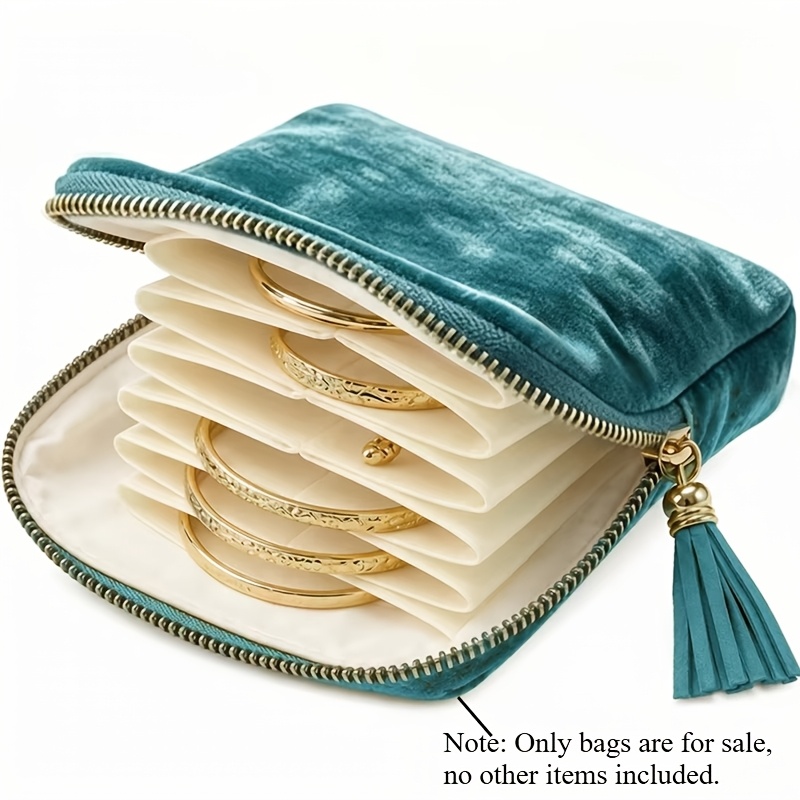Image of Velvet Travel Jewelry Pouch Portable Zippered Dustproof Storage Bag For Rings Earrings Bracelets Soft Organizer