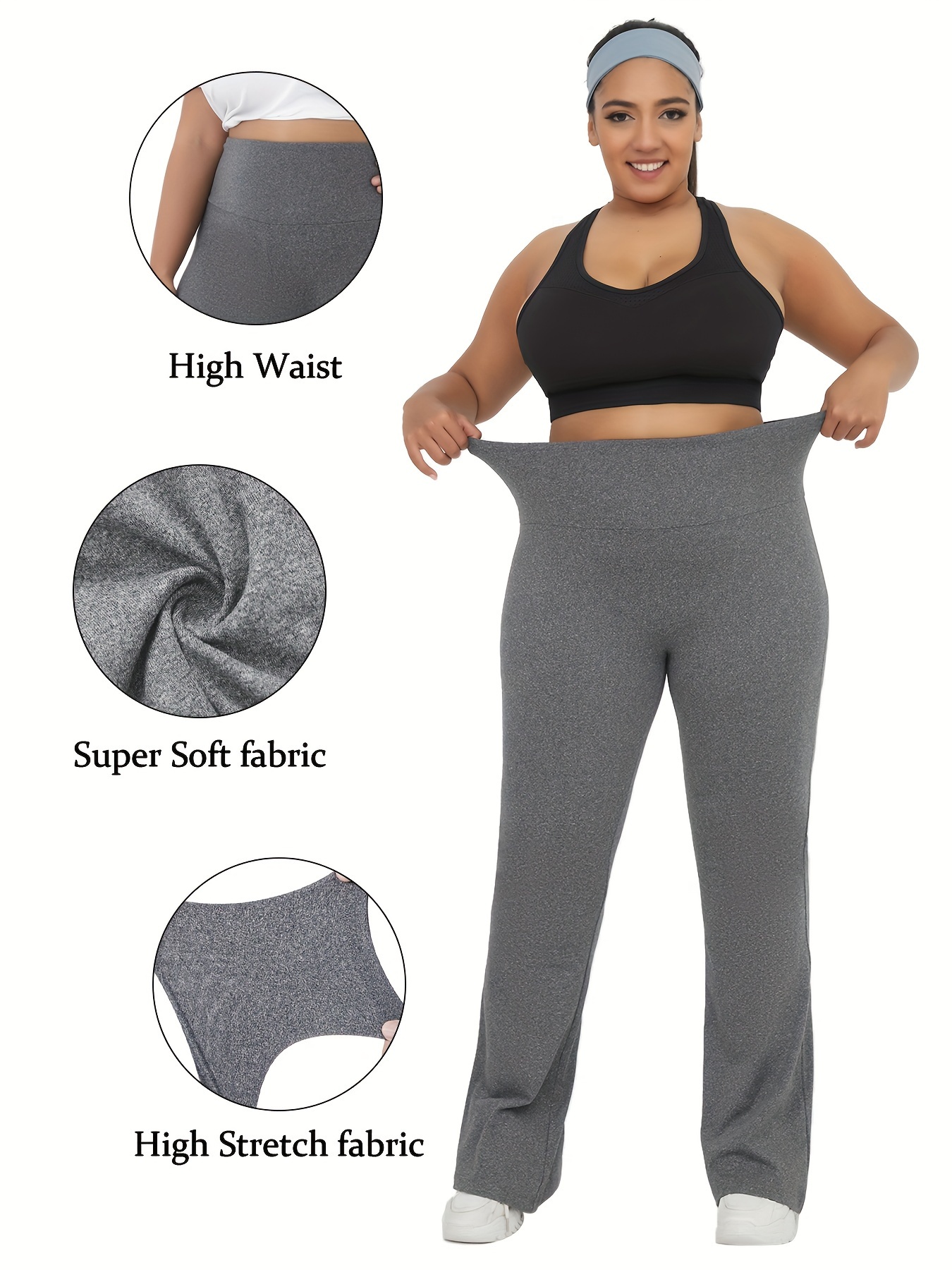 Women's Plus Size High Waist Stretchy Solid Flare Leg Pants Soft