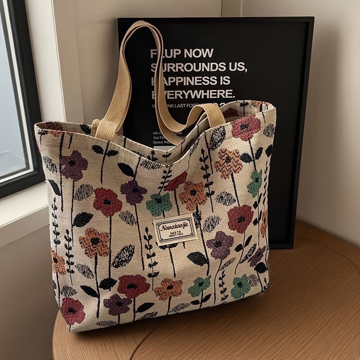 2025   large capacity commuting tote college student single shoulder bag   zippered travel bag oil painting design