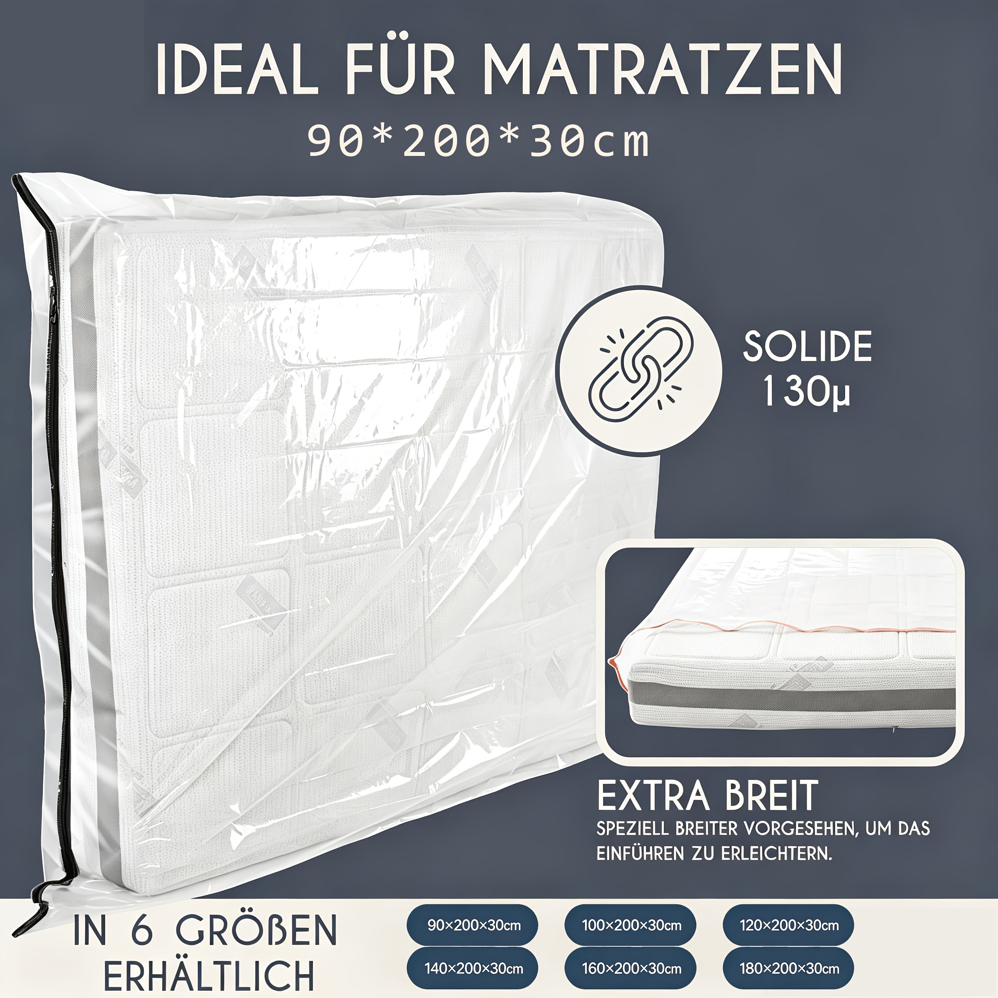 TEMU Protège-matelas en plastique pour matelas de 30 cm d'épaisseur — Sac de rangement pour matelas à double pour déménagement et stockage, sac de