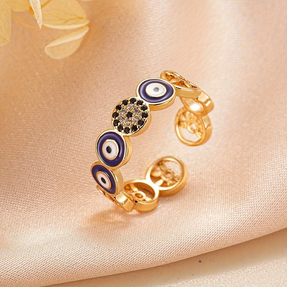 Bohemian Evil Eye Ring With Synthetic Synthetic Zirconia Heart And Openwork Design